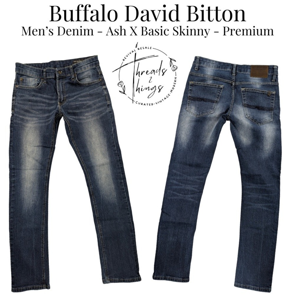 Buffalo David Bitton Jeans Mens 32 Dark Wash Ash-X Basic Skinny Stretch Premium - Picture 1 of 10